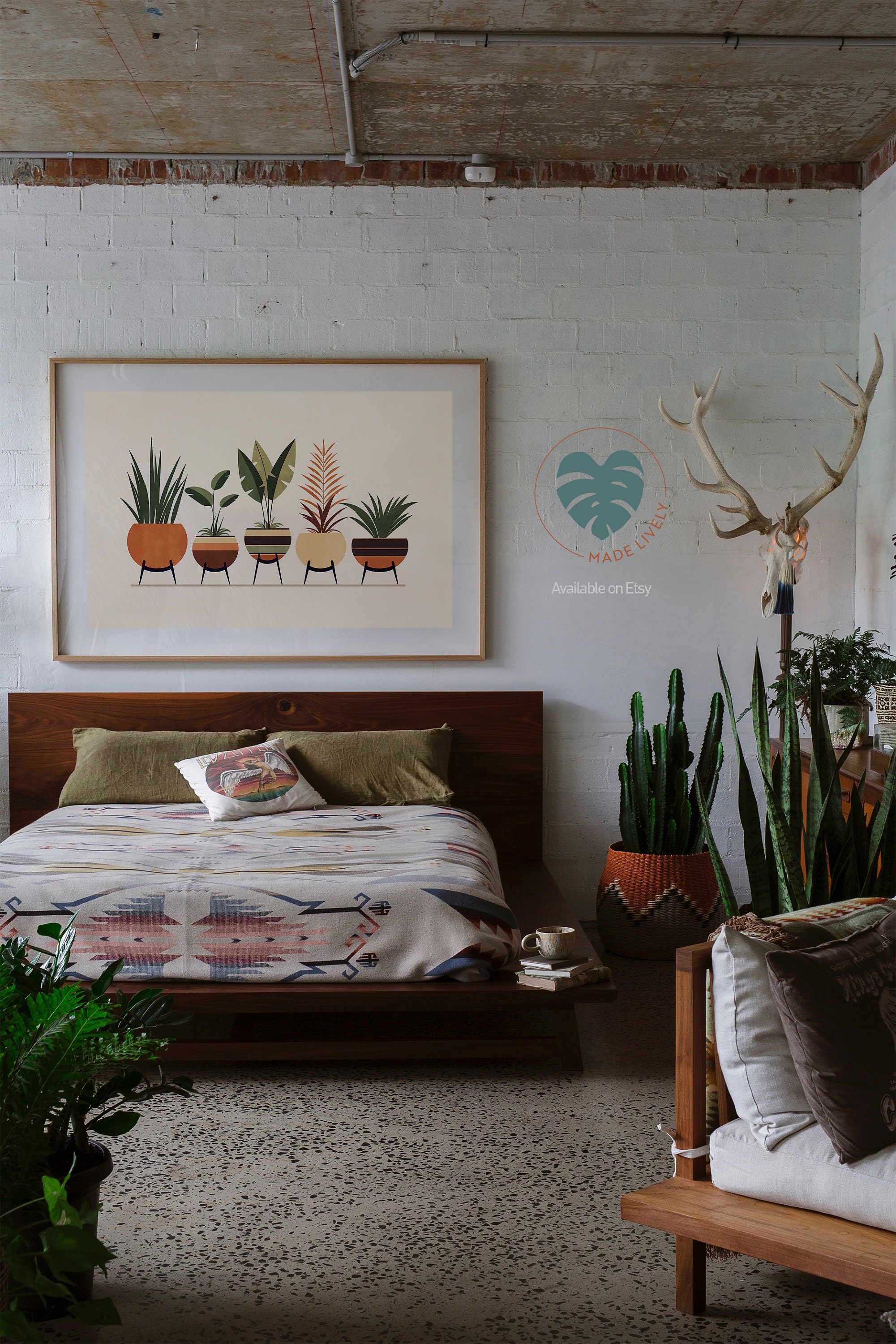 Modern Plants Wall Print Mid Century Poster Boho Wall Art Minimalist ... - Minimalist Plant Wall Decor For Coastal Homes