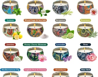 Set of 16 Small Scented Candles Soy Wax Aromatherapy Candles 2.5 OZ Portable Tin Candles with Lid, Relaxation Gifts Basket for Mother, Women
