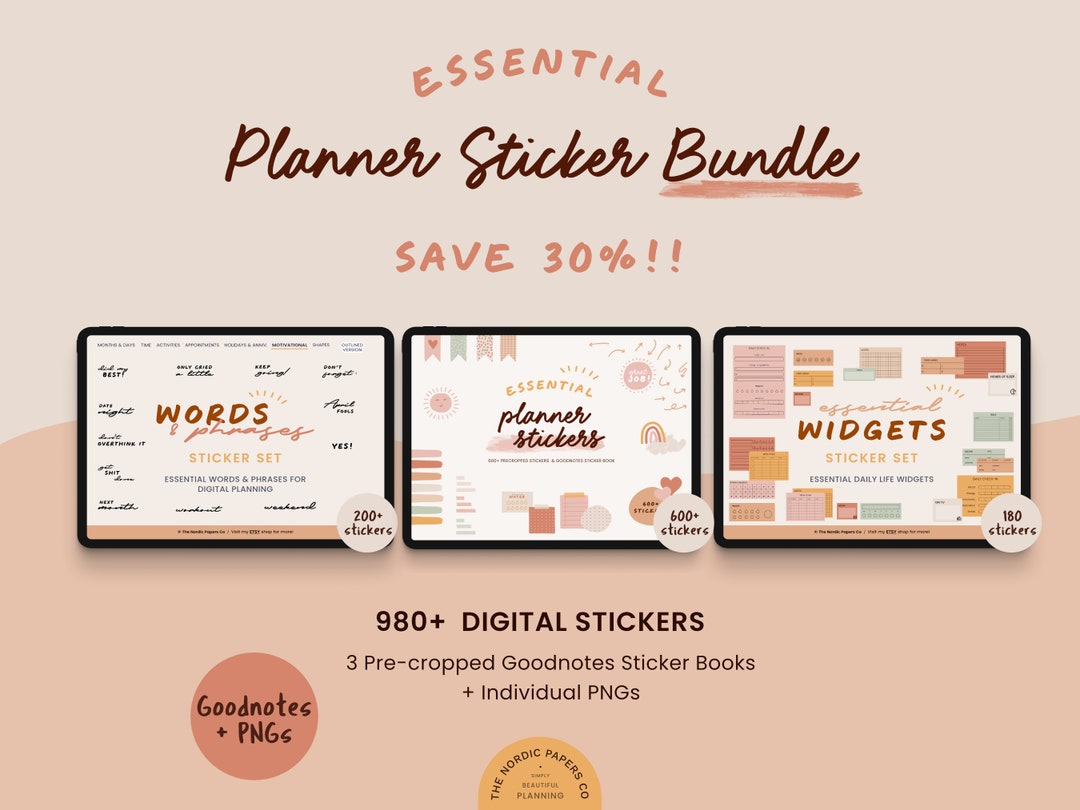 980+ Digital Planner Sticker Bundle - Goodnotes Precropped Stickers ...