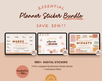 980+ Digital Planner Sticker Bundle - Goodnotes Precropped Stickers - Bullet Journal Stickers - Save 30%