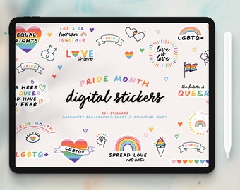 Pride Digital Stickers – LGBTQ+ Goodnotes & Notability, Pre-cropped PNG Planner Stickers