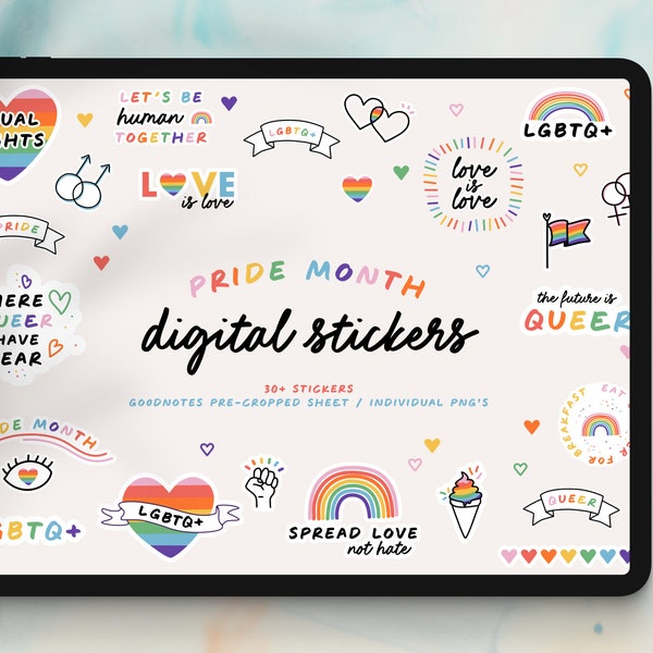 Pride Digital Stickers,  Goodnotes & Notability, Pre-cropped clip art for planners, journaling, notebooks, LGBTQ+