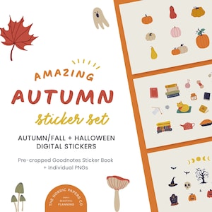 Autumn Fall Sticker Set - Digital stickerbook for Goodnotes - Precropped PNG - Digital journal & planners. Halloween + Thanksgiving