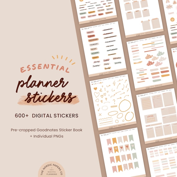 600+ Essential Planner Stickers - Goodnotes Sticker Book - Precropped PNG - Digital Planning Stickers