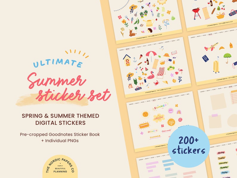 Summer Digital Stickers – 200+ Goodnotes Precropped PNG, Spring Summer ...