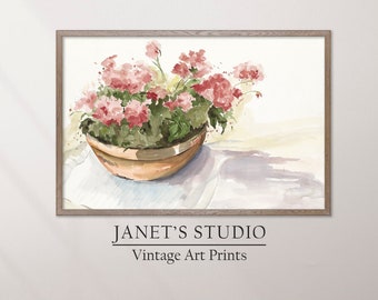 Vintage Floral Watercolor Painting, Still Life, Printable Digital Art