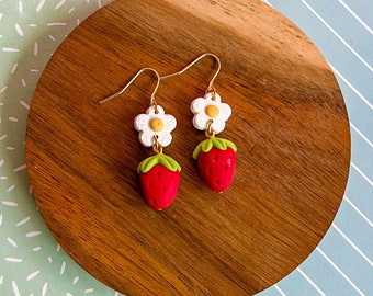 Strawberry Fields Earrings - Strawberry Earrings - Fire Earrings - Strawberry Jewelry - Girl Earrings - Fun Jewelry - Polymer Clay Earrings