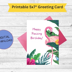 Druckbare Geburtstagskarte | Happy Birthday Karte | Flamingo Geburtstagskarte Download | Digitaler Download Geburtstagskarte | Sofort Download
