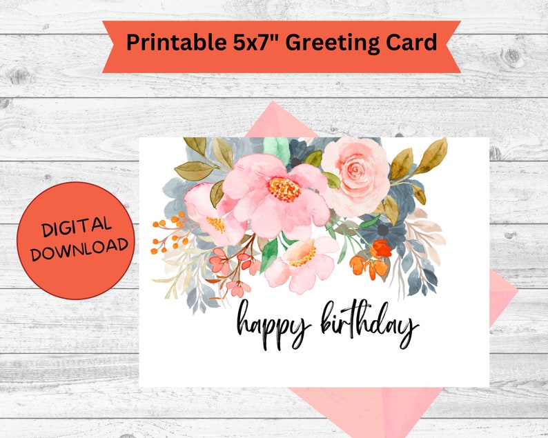 Happy Birthday Digital Printable Card | Printable Card | Digital ...