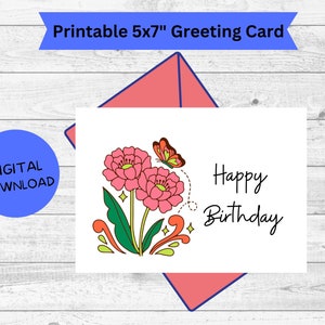 Tarjetas imprimibles de cumpleaños / Tarjetas de cumpleaños digitales / Tarjetas de cumpleaños florales / Tarjetas digitales de feliz cumpleaños / Tarjetas de feliz cumpleaños florales