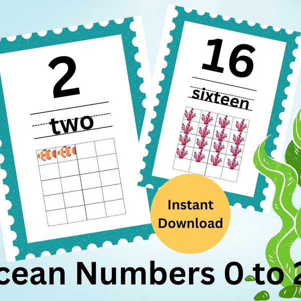 Printable UNDER The SEA Ocean Theme Number Posters 0-20 Classroom Decor