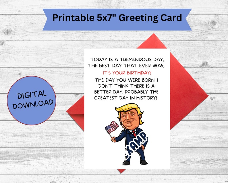 Digital Download Trump Card, Printable Birthday Card, Printable ...