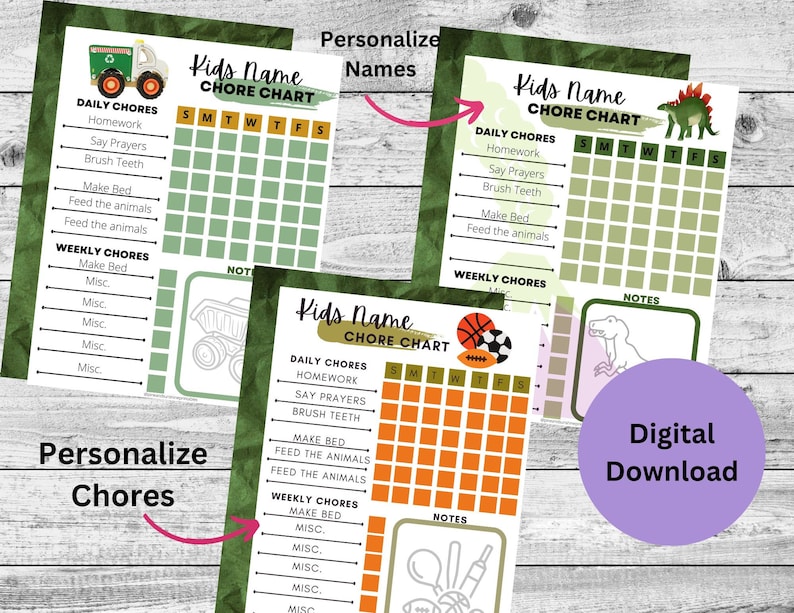 Bundle of 7 Different Chore Charts for the Kids / Responsibility ...