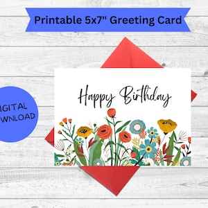 Tarjetas imprimibles de cumpleaños / Tarjetas de cumpleaños digitales / Tarjetas de cumpleaños florales / Tarjetas digitales de feliz cumpleaños / Tarjetas de feliz cumpleaños florales