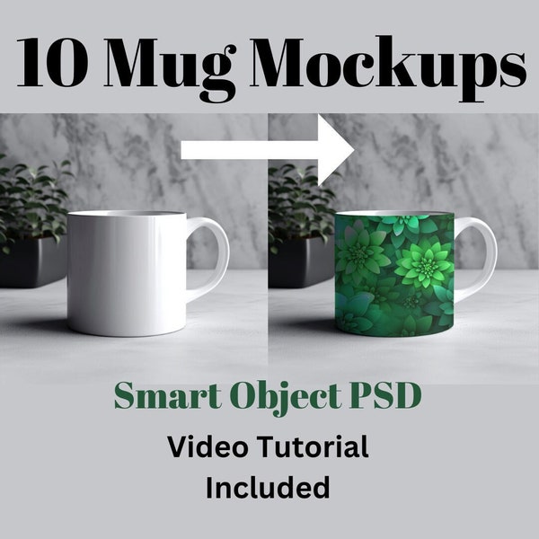 10 Mug Mockup Smart Object, Wrap Around Mug Mockups, Coffee Cup Mockup Bundle, 10 mug mockups de style scandinave, Stock photo mug mockup psd