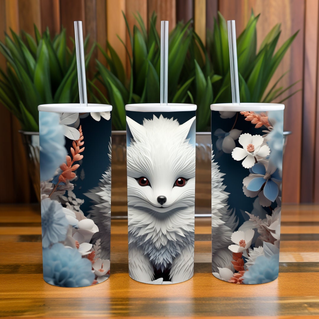 3D Cute Arctic Fox 20oz and 30oz Skinny Tumbler Sublimation Design ...