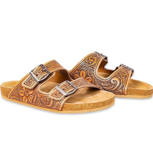 NEW Darla Trail Hand-tooled Sandals - Sandalias de piel con grabado