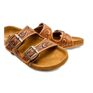 Footo hand tooled lazy sandals