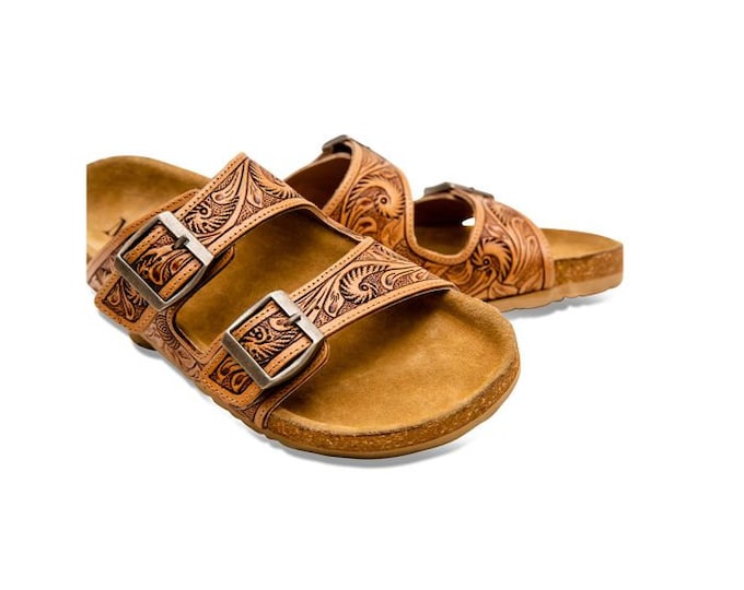 tooled leather sandals