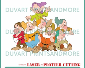 Seven Dwarfs Vector, Snow white Bundle Clipart Layered Digital File Laser Cut Plotter Silhouette tshirt mug ai svg cdr dxf png