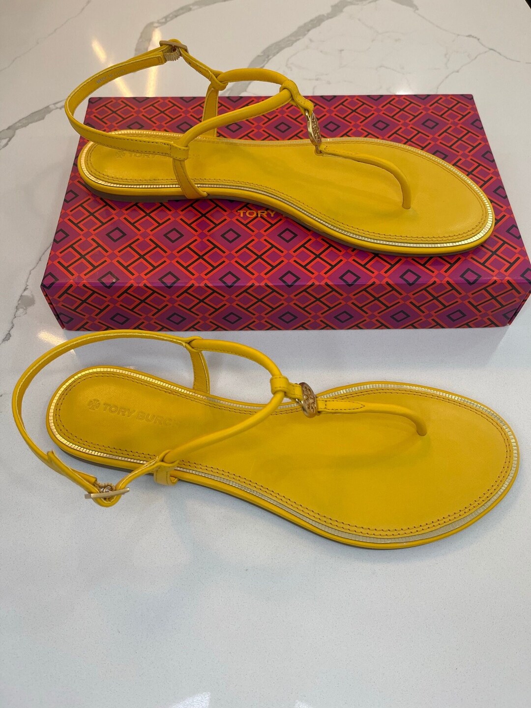 Tory Burch Emmy Flat Sandal Goldfinch mustard Yellow - Etsy