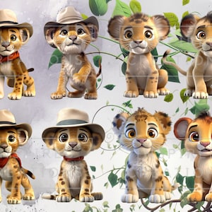 LION CUB SAFARI Clipart Png Bundle, Cute Animated Baby Safari Animals ...
