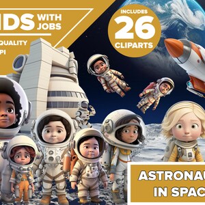 Paquete CLIPART DE ASTRONAUTA ESPACIAL, Personajes de astronauta animados Clip art Jpeg, Cohete espacial, Nasa, Descarga digital de fondo transparente