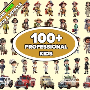 PROFESSIONAL KIDS with JOBS Professions Occupations Clipart Bundle of 100+ Clip Art, Girls and Boys, Cultural Diversity, Cute Kids Png Jpg