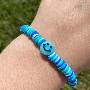 Light Blue Smiley Clay Bead Bracelet
