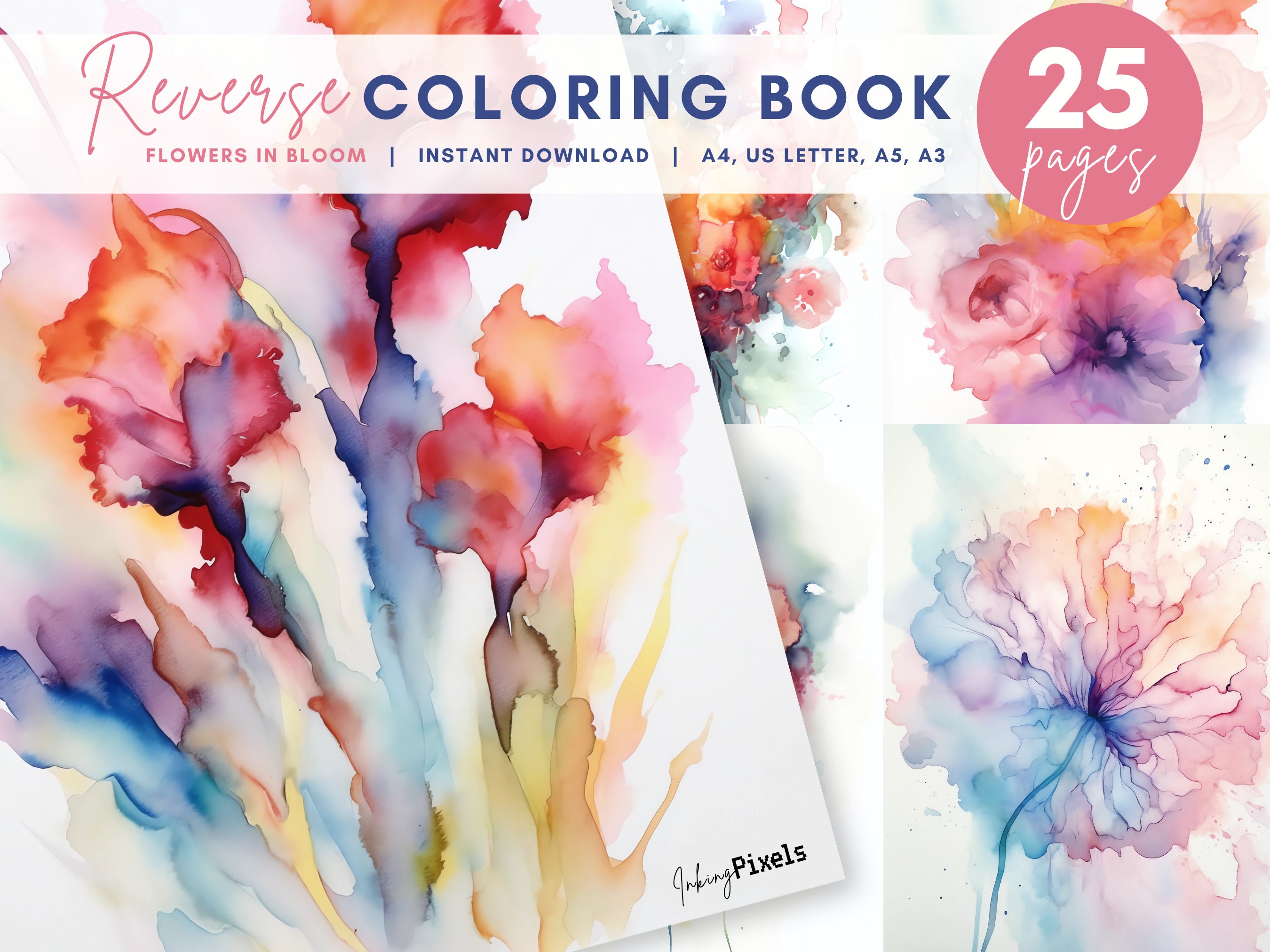Simple Reverse Coloring Book for adults: You Draw the Lines. 32 pages of  inverse coloring, flowers, Imagination, relaxation and stress relief