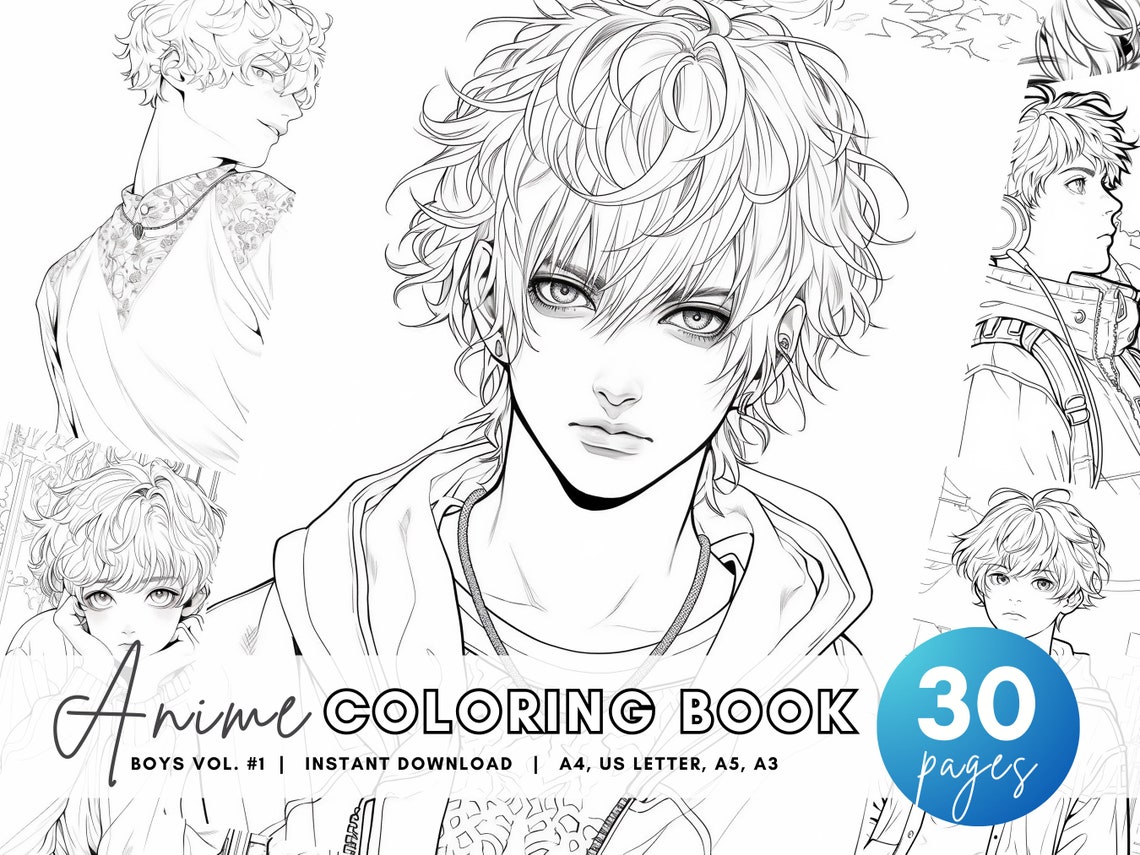 Anime Boys Coloring Book Vol 1, 30 Anime Coloring Pages, Adult Coloring ...