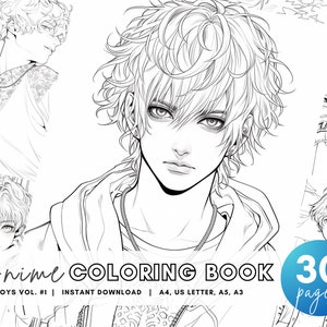 Anime Boys Coloring Book Vol #1, 30 Anime Coloring Pages, Adult Coloring Book PDF Kids Boys Coloring Pages Fantasy Printable Coloring Pages