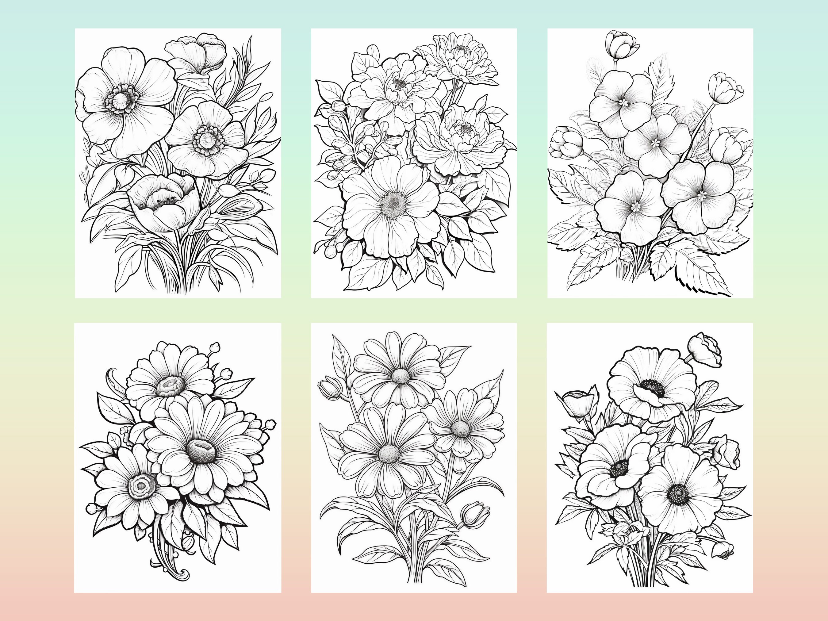 Flowers Coloring Book Volume #2, 24 Floral Coloring Pages, Adult ...