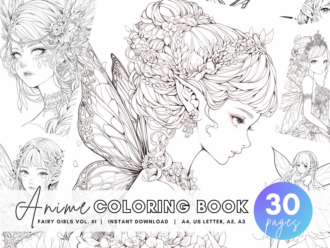 Fairy Anime Girls Coloring Book Vol 1, 30 Anime Coloring Pages Anime