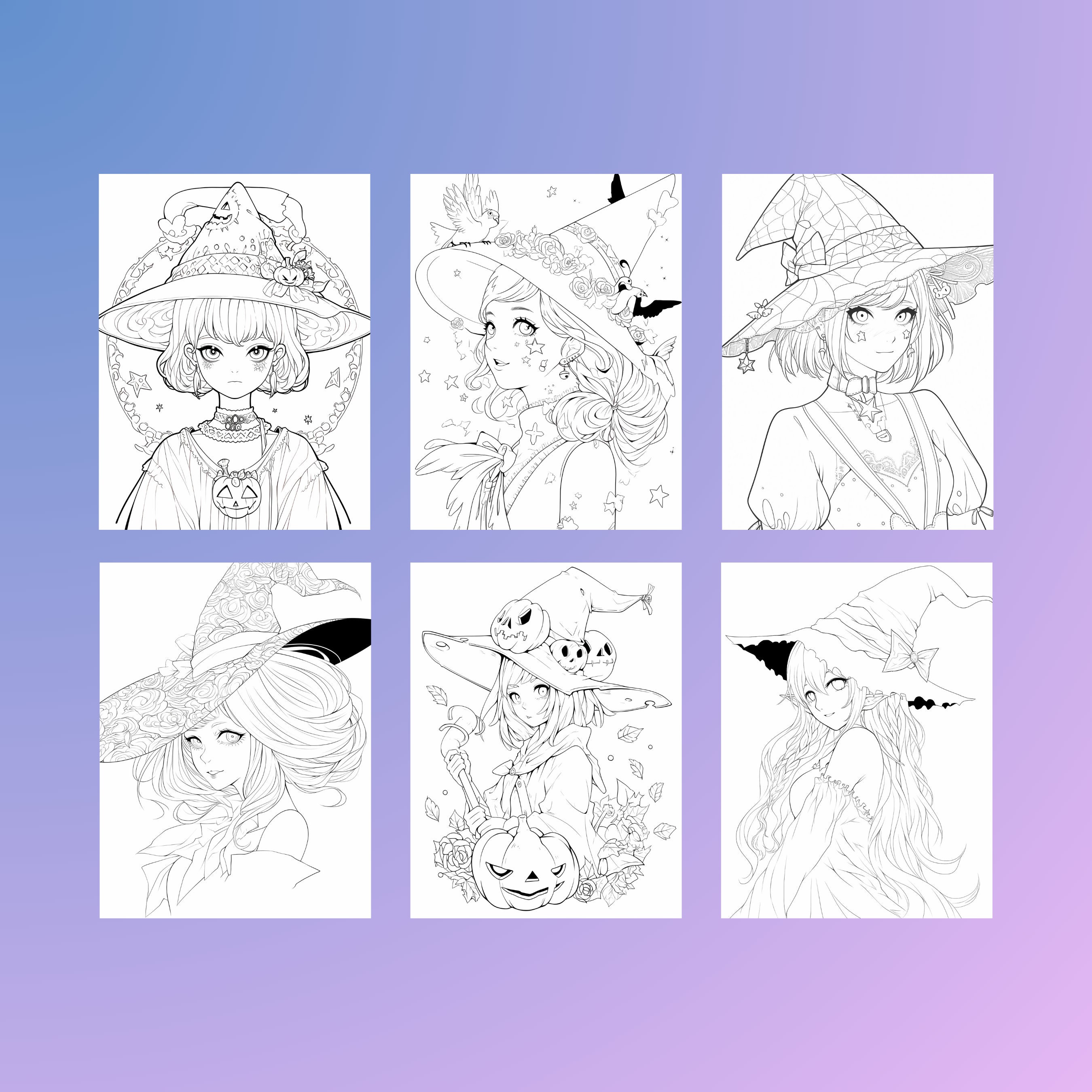 Witch Anime Girls Coloring Book Vol 1, 26 Anime Coloring Pages Anime ...