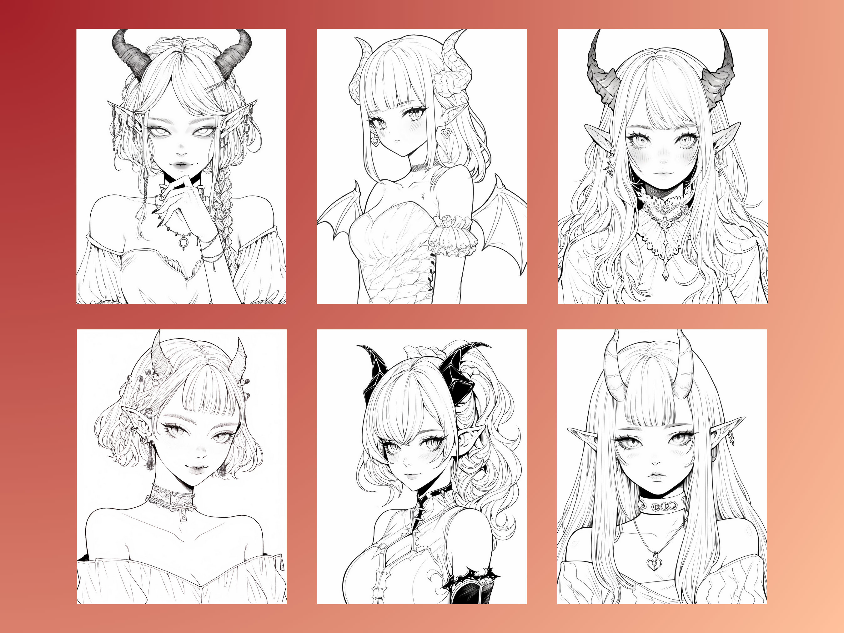 Demon Anime Girls Coloring Book Vol 3 35 Anime Coloring - Etsy