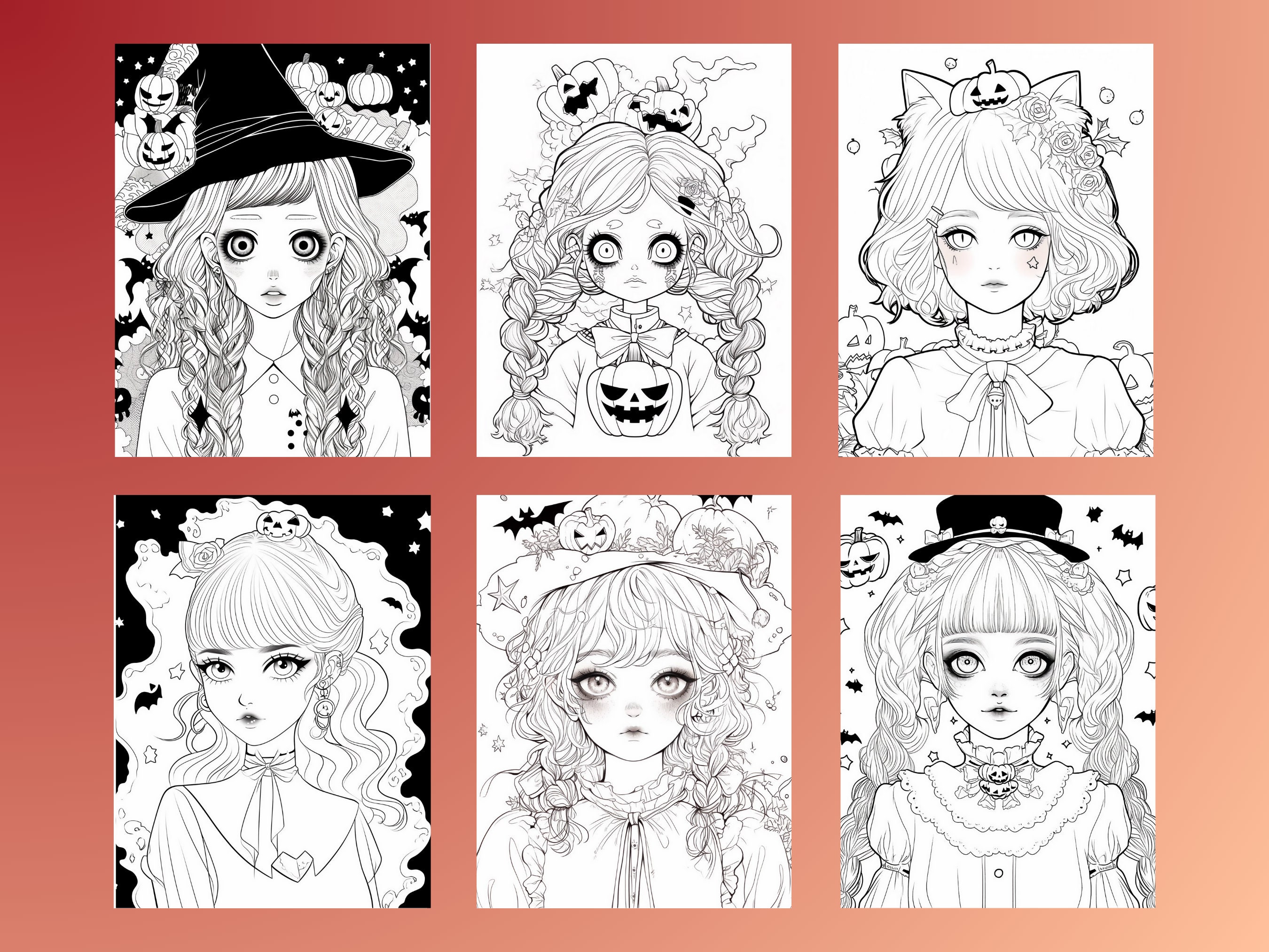 Halloween Anime Girls Coloring Book Vol 1, 30 Anime Coloring Pages ...