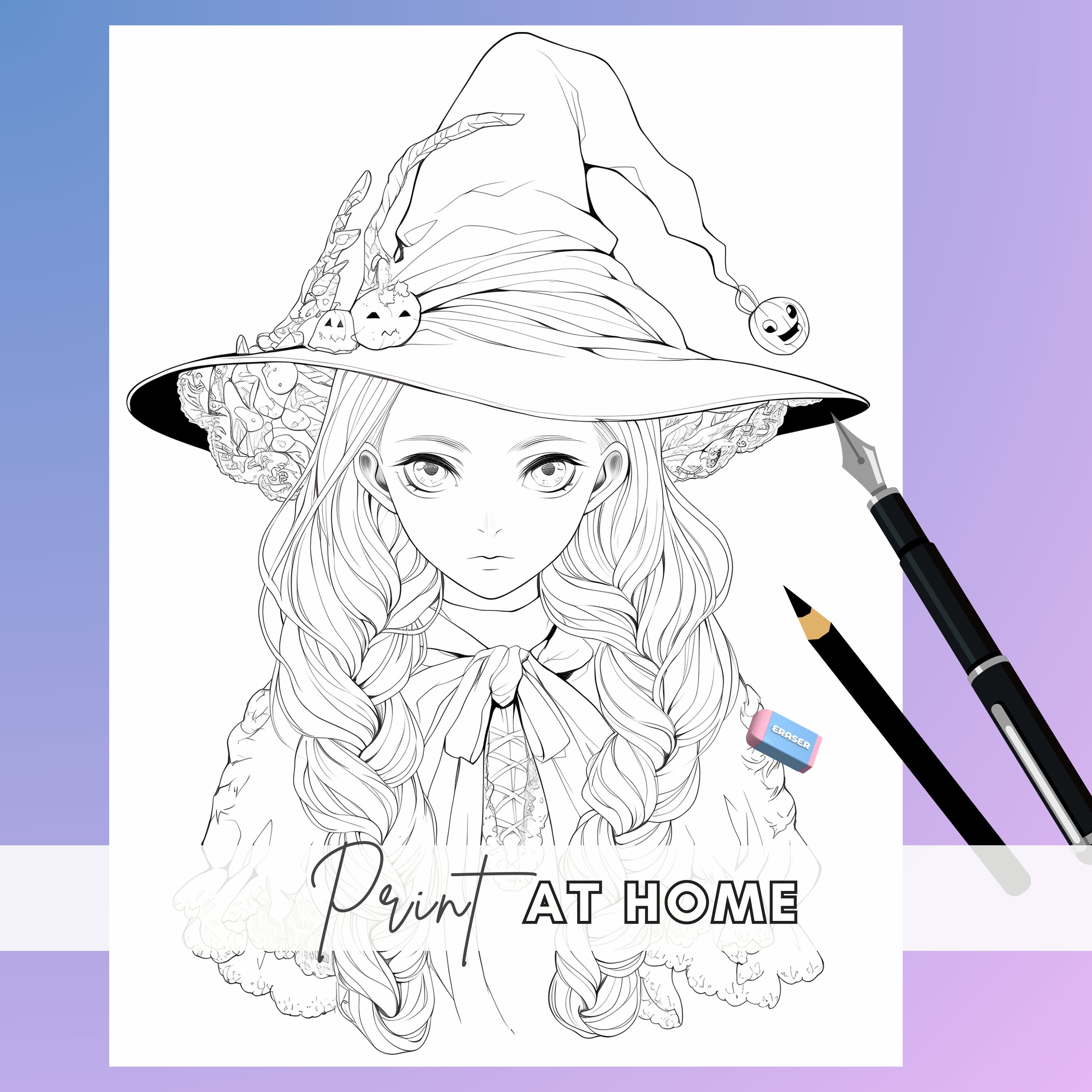 Witch Anime Girls Coloring Book Vol 1, 26 Anime Coloring Pages Anime ...