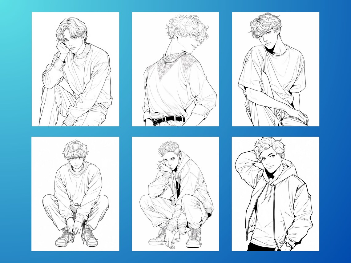 Anime Boys Coloring Book Vol 1, 30 Anime Coloring Pages, Adult Coloring ...