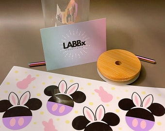 Easter Bunny Minnie UV DTF Cup Wrap Decal for 16 oz Glass Cup or Tumbler Cute Halloween Gift Disney