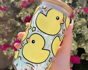 Rubber Duck UV DTF Cup Wrap Decal for 16 oz Glass Cup or Tumbler