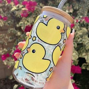 Rubber Duck UV DTF Cup Wrap Decal for 16 oz Glass Cup or Tumbler