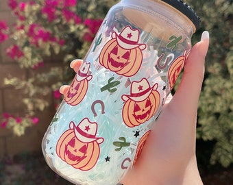 Cowboy Pumpkin UV DTF Cup Wrap Decal for 16 oz Glass Cup or Tumbler Halloween Decor
