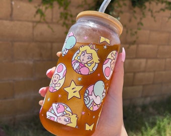 Mario Princess UV DTF Cup Wrap Decal for 16 oz Glass Cup or Tumbler