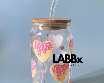 Heart Shaped Waffles UV DTF Cup Wrap Decal for 16 oz Glass Cup or Tumbler