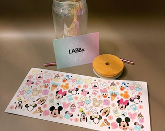 Sweet Treats Disney Theme Park UV DTF Cup Wrap Decal for 16 oz Glass Cup or Tumbler Cute Halloween Gift Christmas Candy