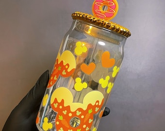 Pumpkin and Carrot Donut Mickey UV DTF Cup Wrap Decal for 16 oz Glass Cup or Tumbler Cute Halloween Gift