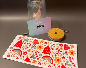 Christmas Holiday UV DTF Cup Wrap Decal for 16 oz Glass Cup or Tumbler Christmas Gift Winter