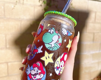 Super Bros UV DTF Cup Wrap Decal for 16 oz Glass Cup or Tumbler