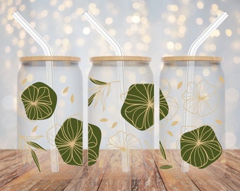 Gold Leaf UV DTF Cup Wrap Decal for 16 oz Glass Cup or Tumbler